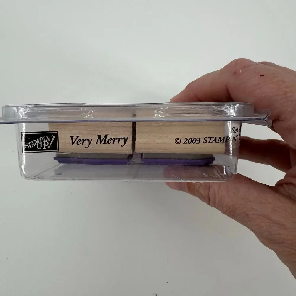 Stampin' Up! Very Merry 2003 Retired Vintage Wood Stamp Set Tree Snowman Angel